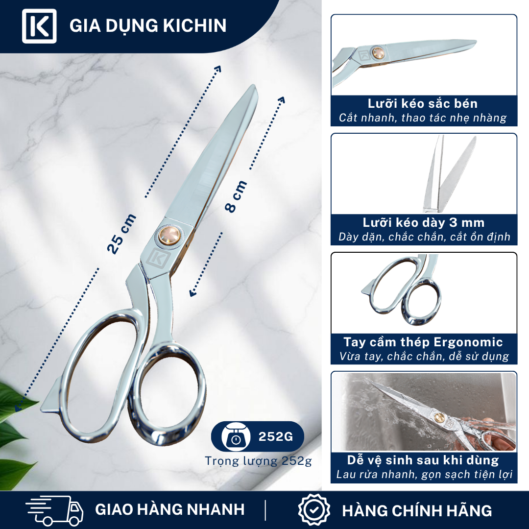 Combo kéo cắt đa năng + nạo rau củ cao cấp thương hiệu Kichin