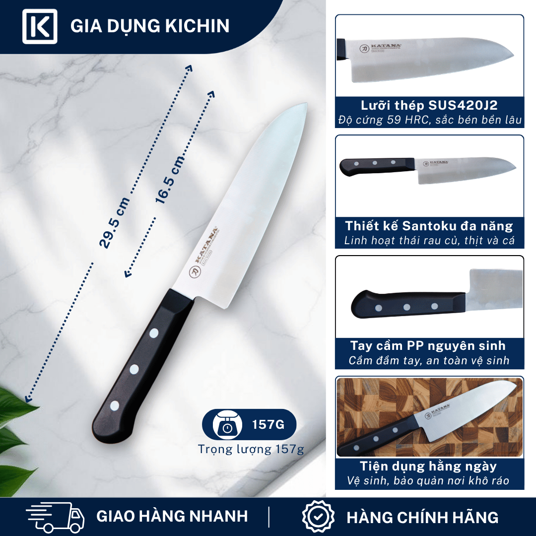 Dao bếp cao cấp KATANA Basic Santoku - Dao thái đa năng KATA401 (165mm)