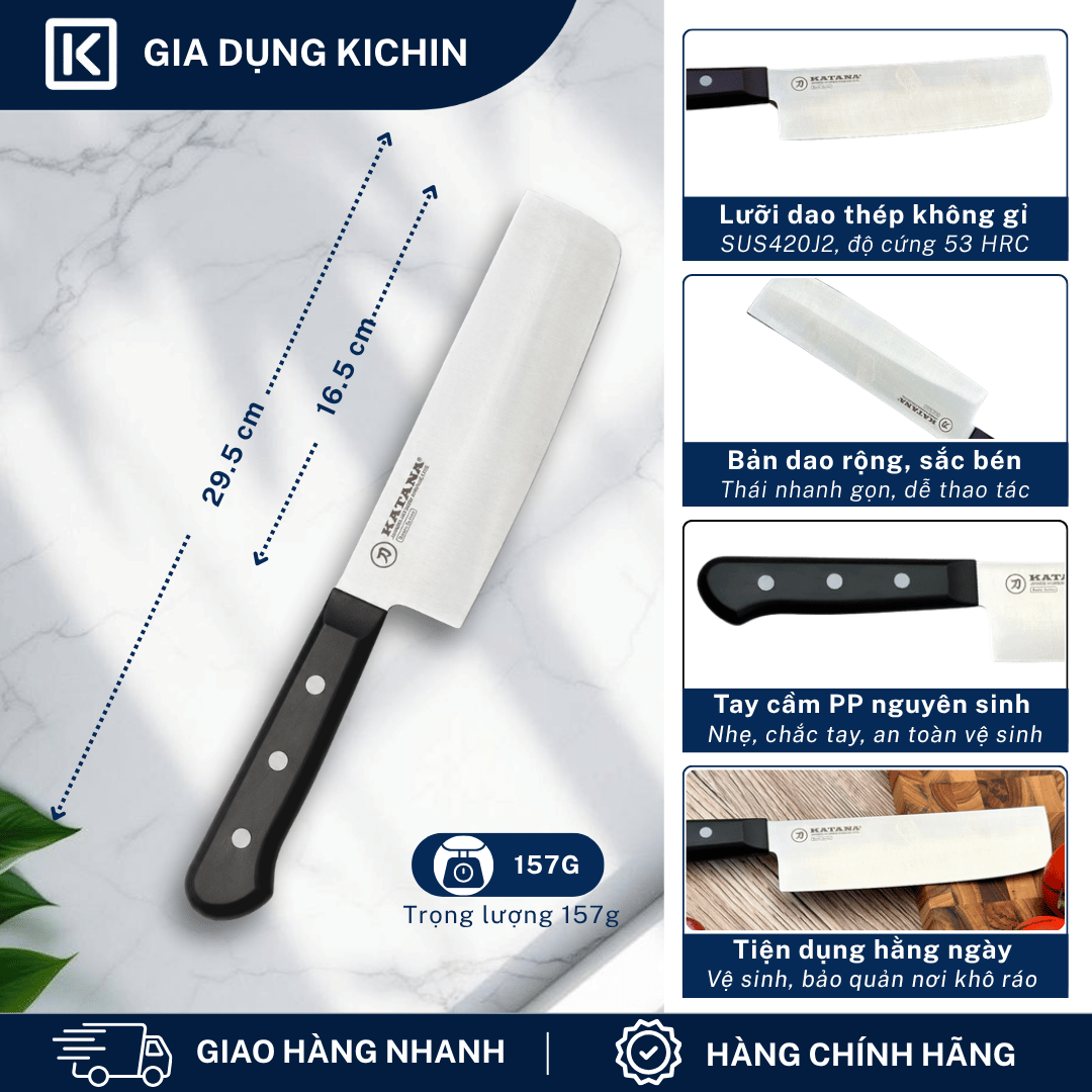Dao bếp cao cấp KATANA Basic Nakiri - Dao thái rau củ KATA403 (165mm)