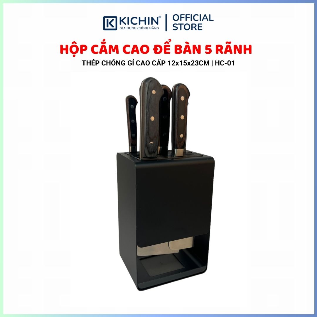 Hộp cắm dao để bàn 5 rãnh thép chống gỉ cao cấp - HC01 (12x15x23cm)