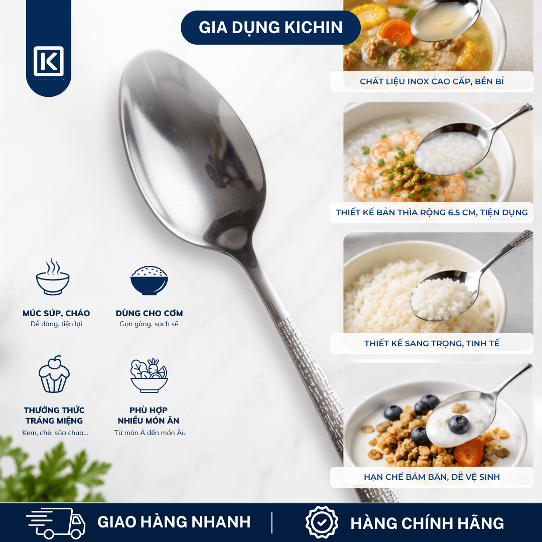 Bộ Thìa Dĩa Inox 304 KICHIN - Combo Thìa Ăn, Dĩa Ăn, Thìa Trà, Dĩa Hoa Quả Cao Cấp Cán Vân Ánh Bạc Sang Trọng, Chống Gỉ KSET-BAC-02