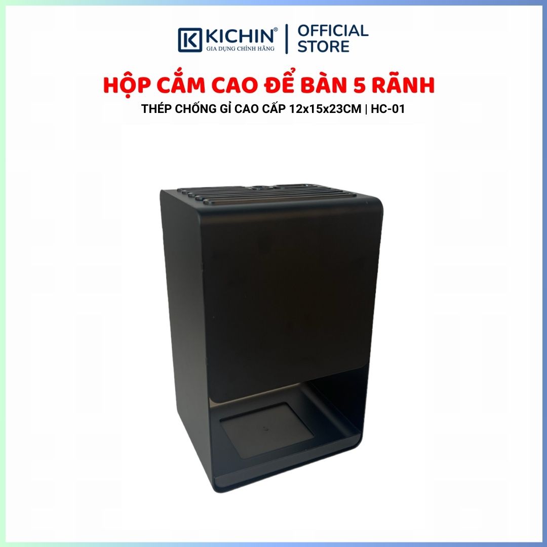 Hộp cắm dao để bàn 5 rãnh thép chống gỉ cao cấp - HC01 (12x15x23cm)