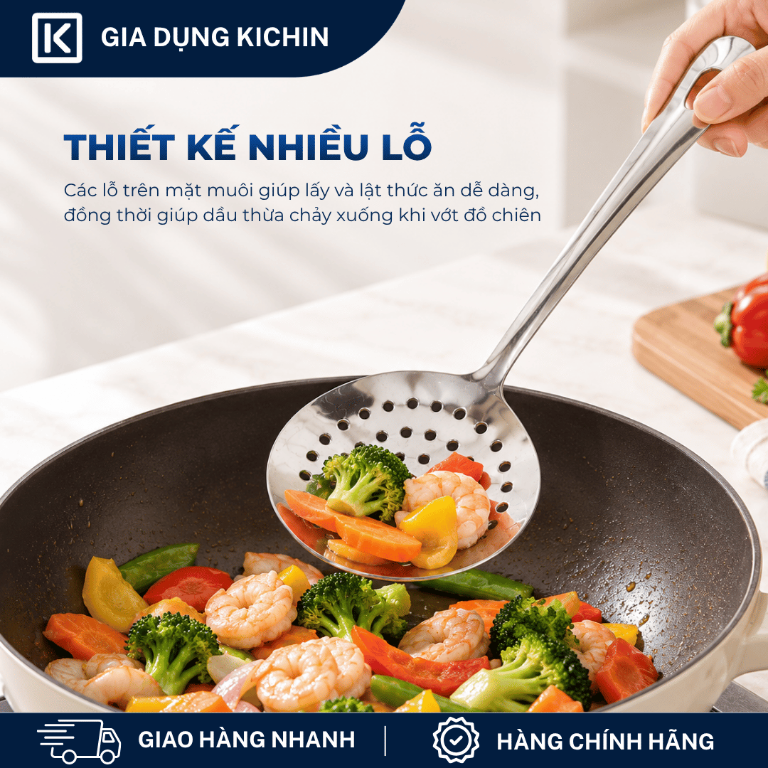 Muôi vớt thức ăn inox cao cấp Kai Nhật Bản siêu bền