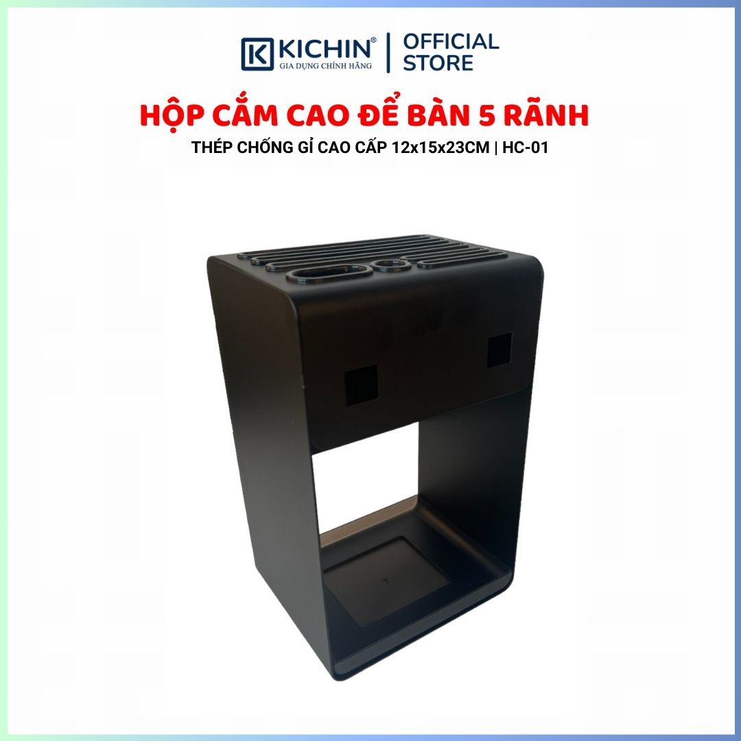 Hộp cắm dao để bàn 5 rãnh thép chống gỉ cao cấp - HC01 (12x15x23cm)
