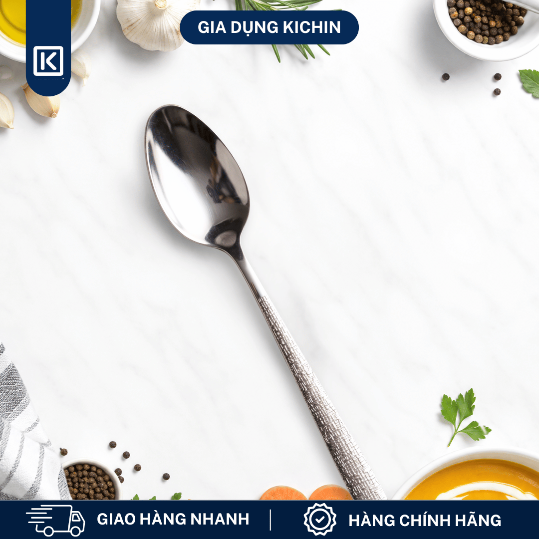 Thìa Súp Inox 304 Cao Cấp KICHIN - Cán Vân Ánh Bạc Sang Trọng, Chống Gỉ KTS-BAC-02