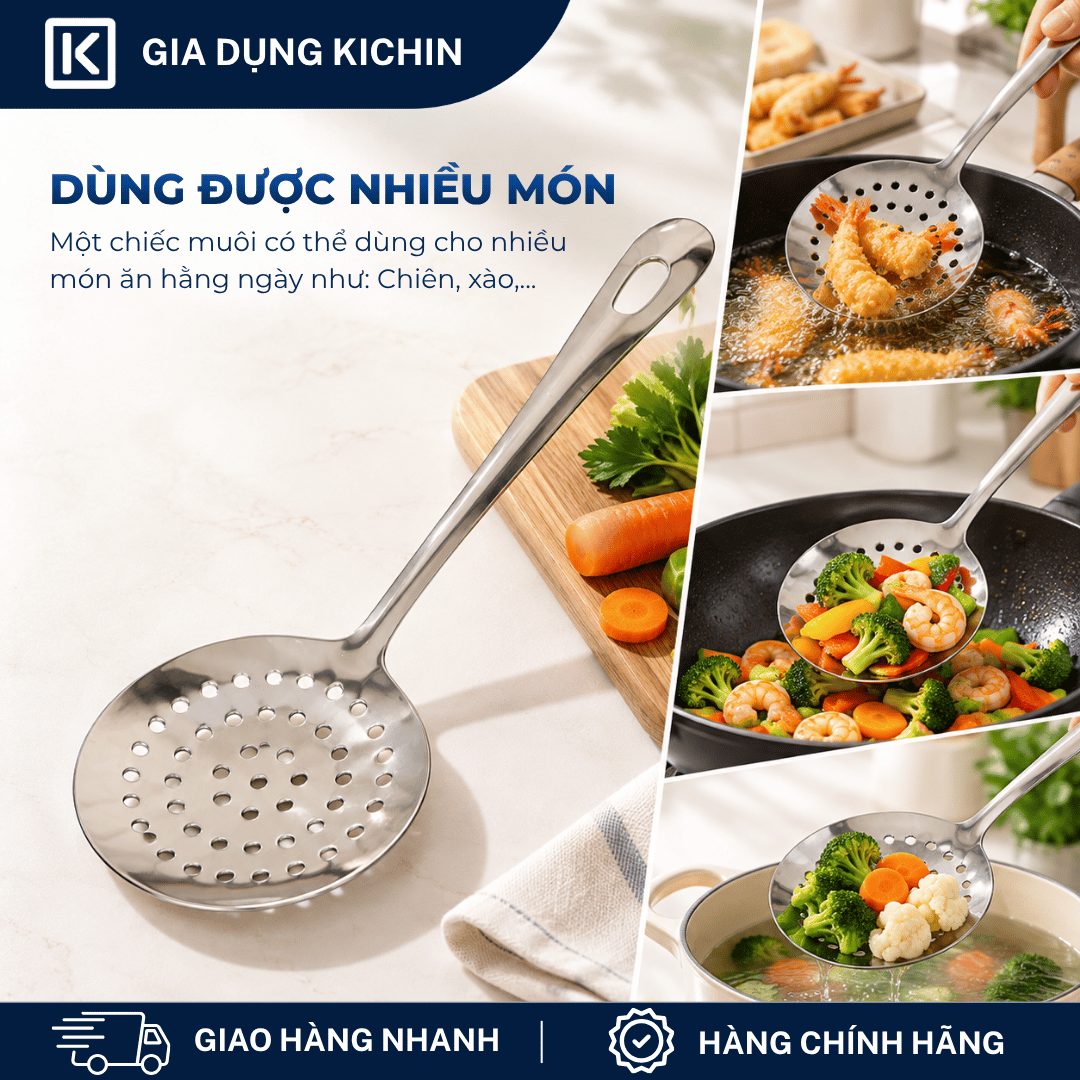 Muôi vớt thức ăn inox cao cấp Kai Nhật Bản siêu bền