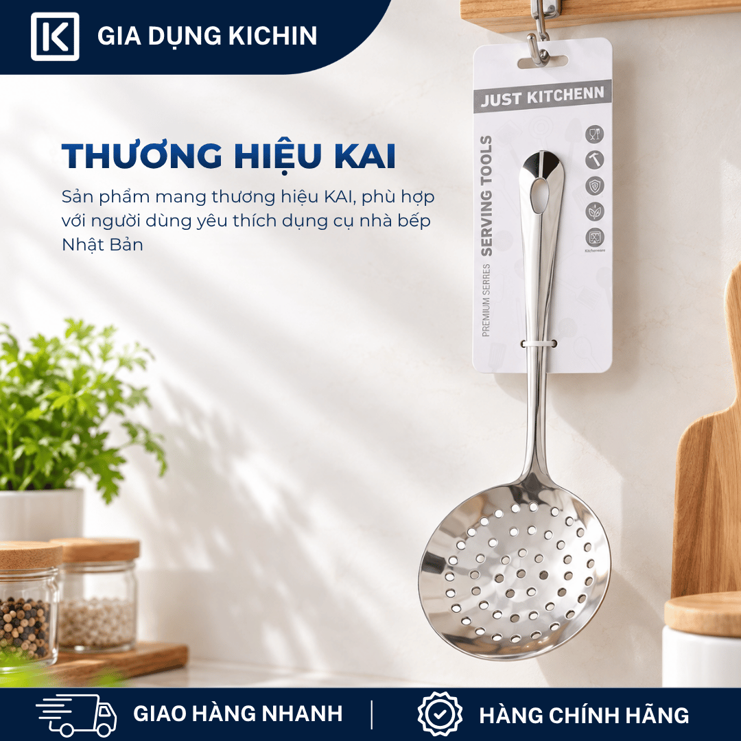 Muôi vớt thức ăn inox cao cấp Kai Nhật Bản siêu bền