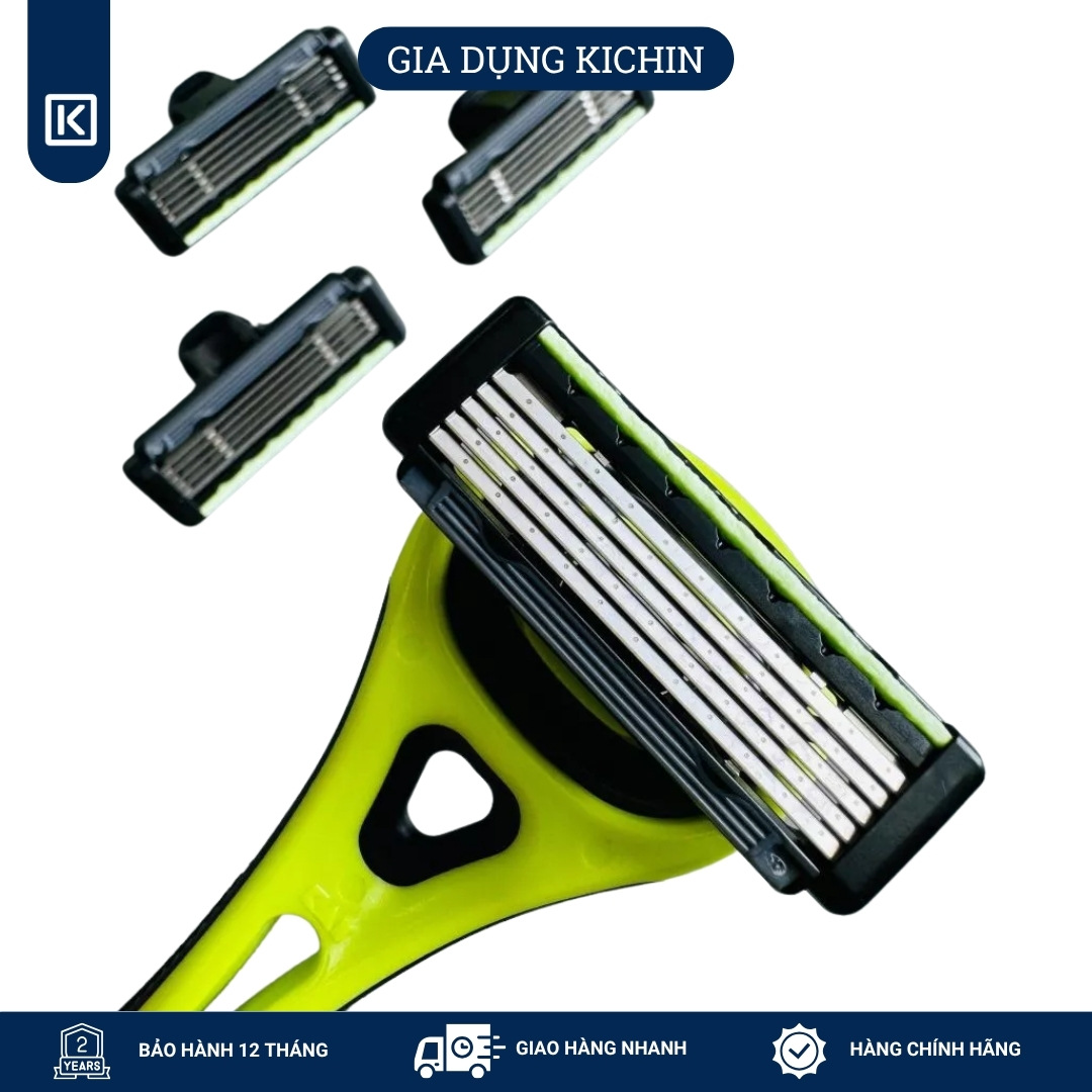Dao cạo râu cao cấp Nhật Xfit 5 blade màu xanh 4 đầu thay (hộp dài)