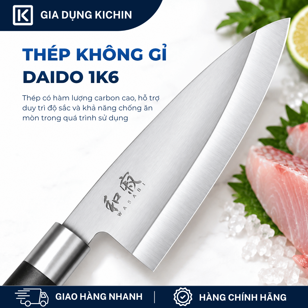Dao Bếp lọc thịt cá Nhật Bản cao cấp KAI Wasabi Black Deba - 6715D (150mm)