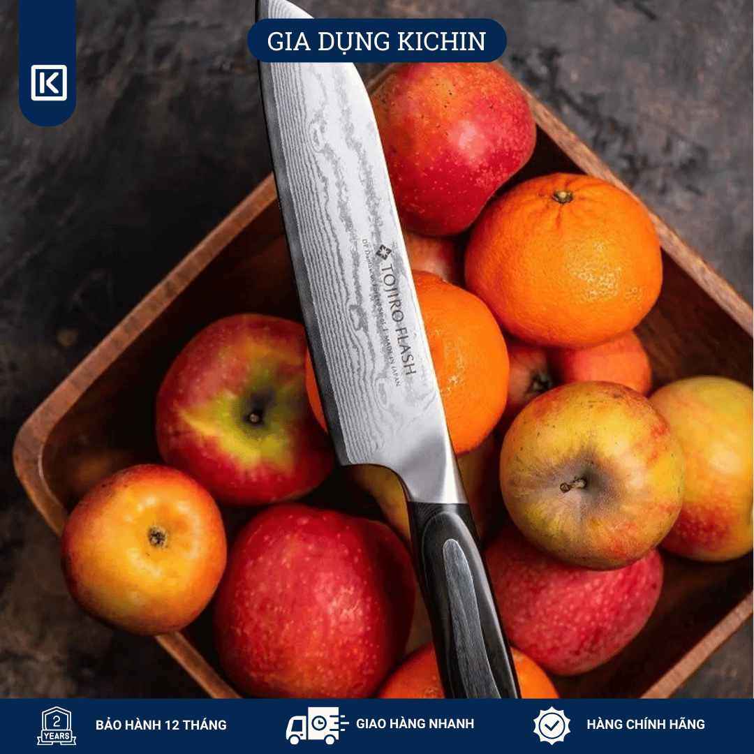 Dao thái đa năng Tojiro Flash 63 lớp Damascus VG10 Santoku FF-SA180 (180mm) - Dao bếp Nhật cao cấp Tojiro