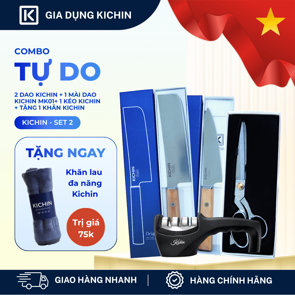 [COMBO TỰ DO] Bộ 2 dao KICHIN Origin + Kéo cắt đa năng KICHIN + Mài dao KICHIN MK01