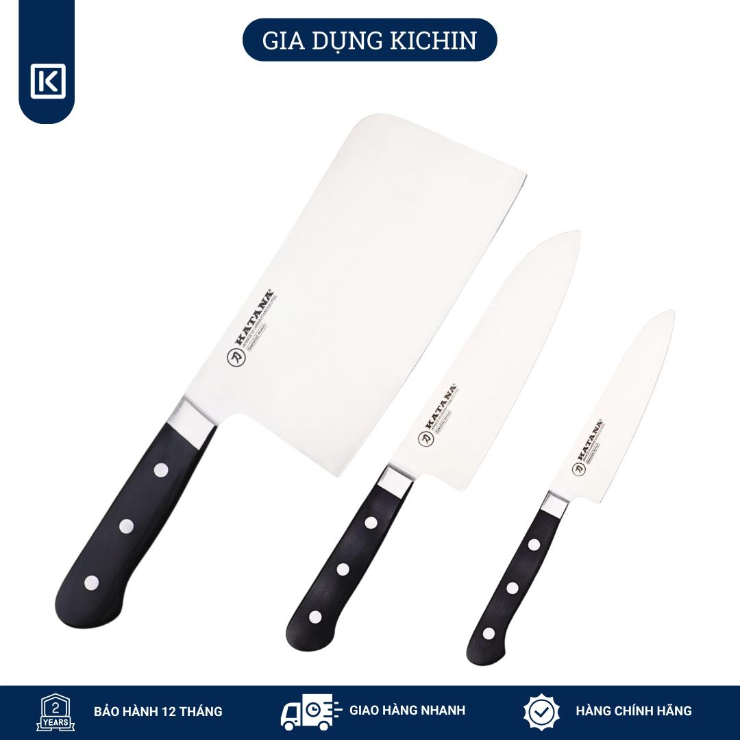 Bộ 3 chiếc dao bếp cao cấp thương hiệu KATANA Essential - Dao chặt - Dao thái - Dao gọt hoa quả - KATASET001