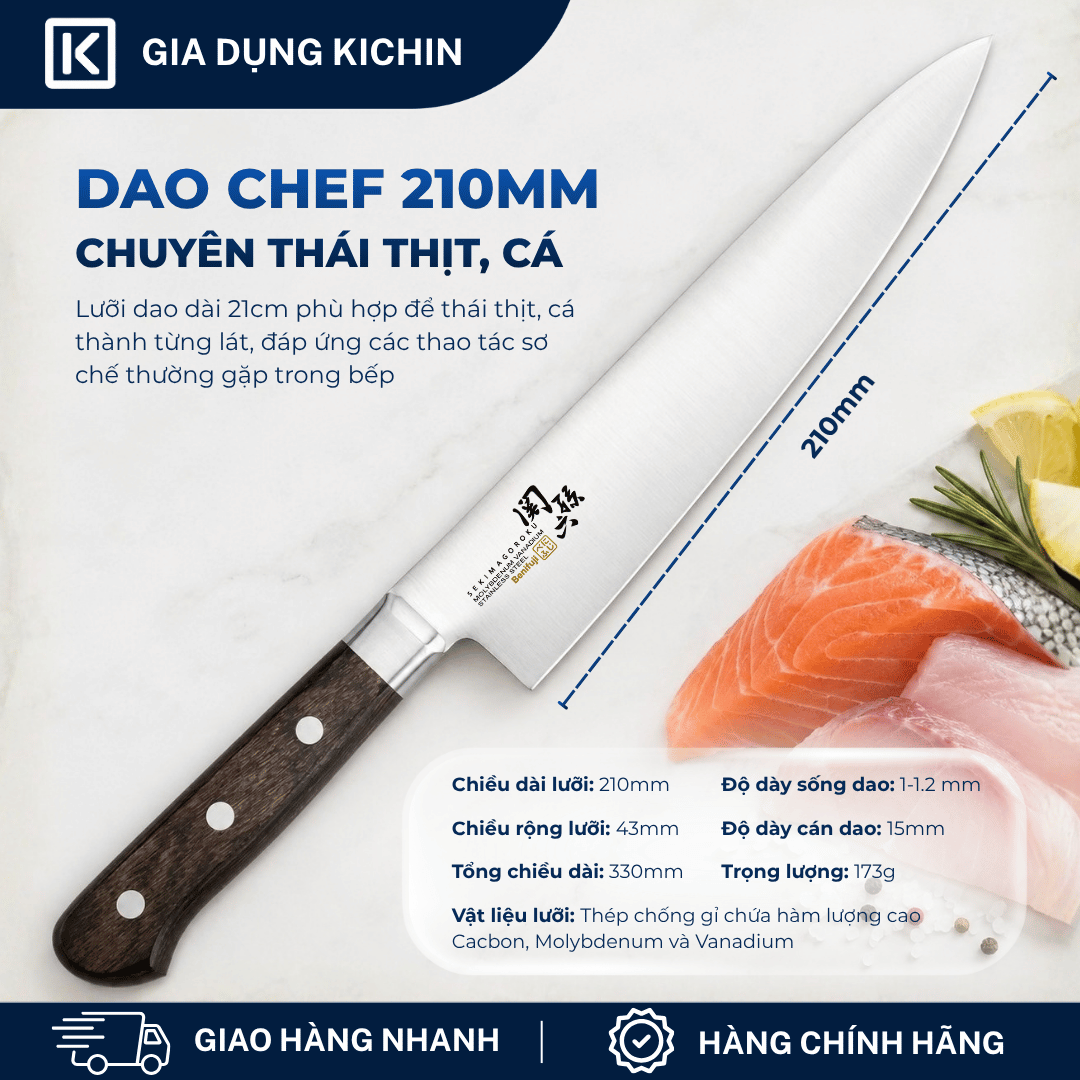 Dao bếp Nhật cao cấp KAI Benifuji Chef - Dao thái thịt cá AB5441 (210mm)