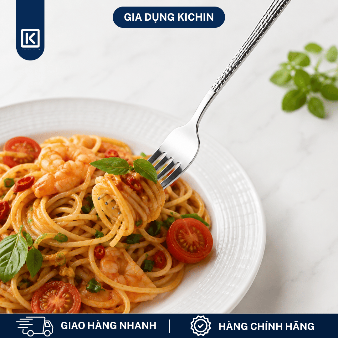 Dĩa Ăn Inox 304 Cao Cấp KICHIN - Cán Vân Ánh Bạc Sang Trọng, Chống Gỉ KDA-BAC-02