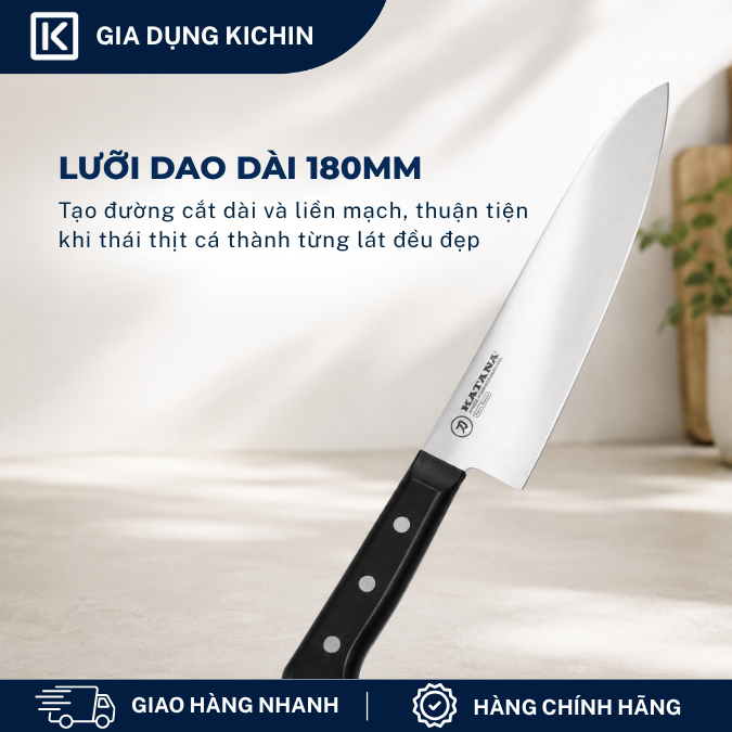 Dao bếp cao cấp KATANA Basic Chef - Dao thái thịt cá KATA402 (180mm)