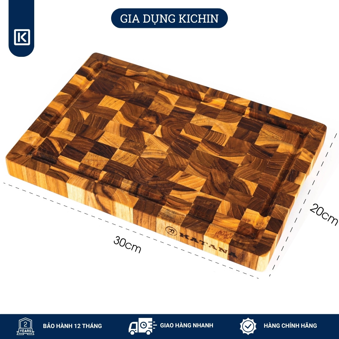 Thớt gỗ teak cao cấp KATANA loại dày 2.5cm size KT00 - thớt hình chữ nhật kích thước 25x200x300mm
