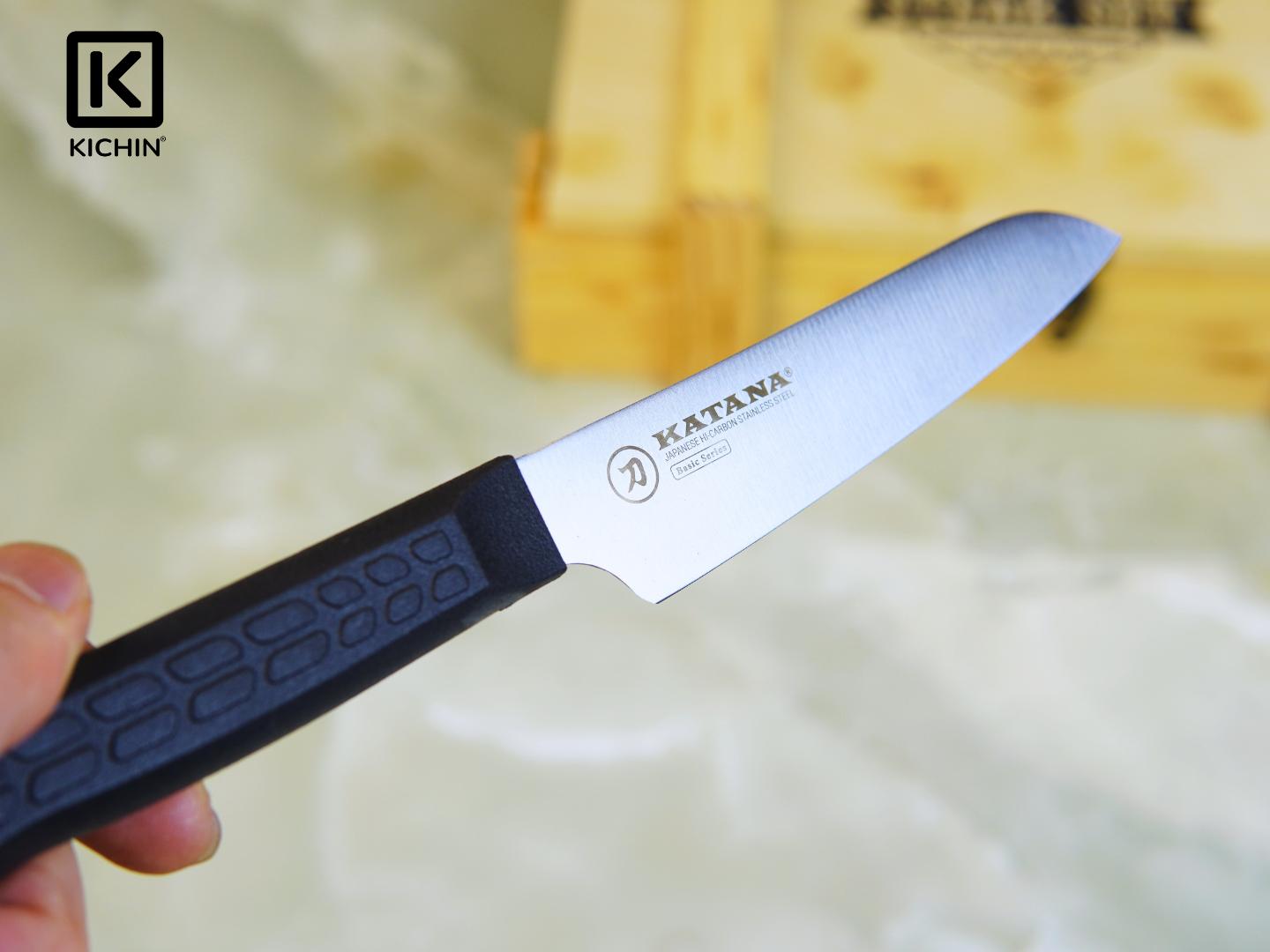 Combo dao Kataba Basic Nakiri + Petty + Dụng cụ mài dao 3 bước KICHIN