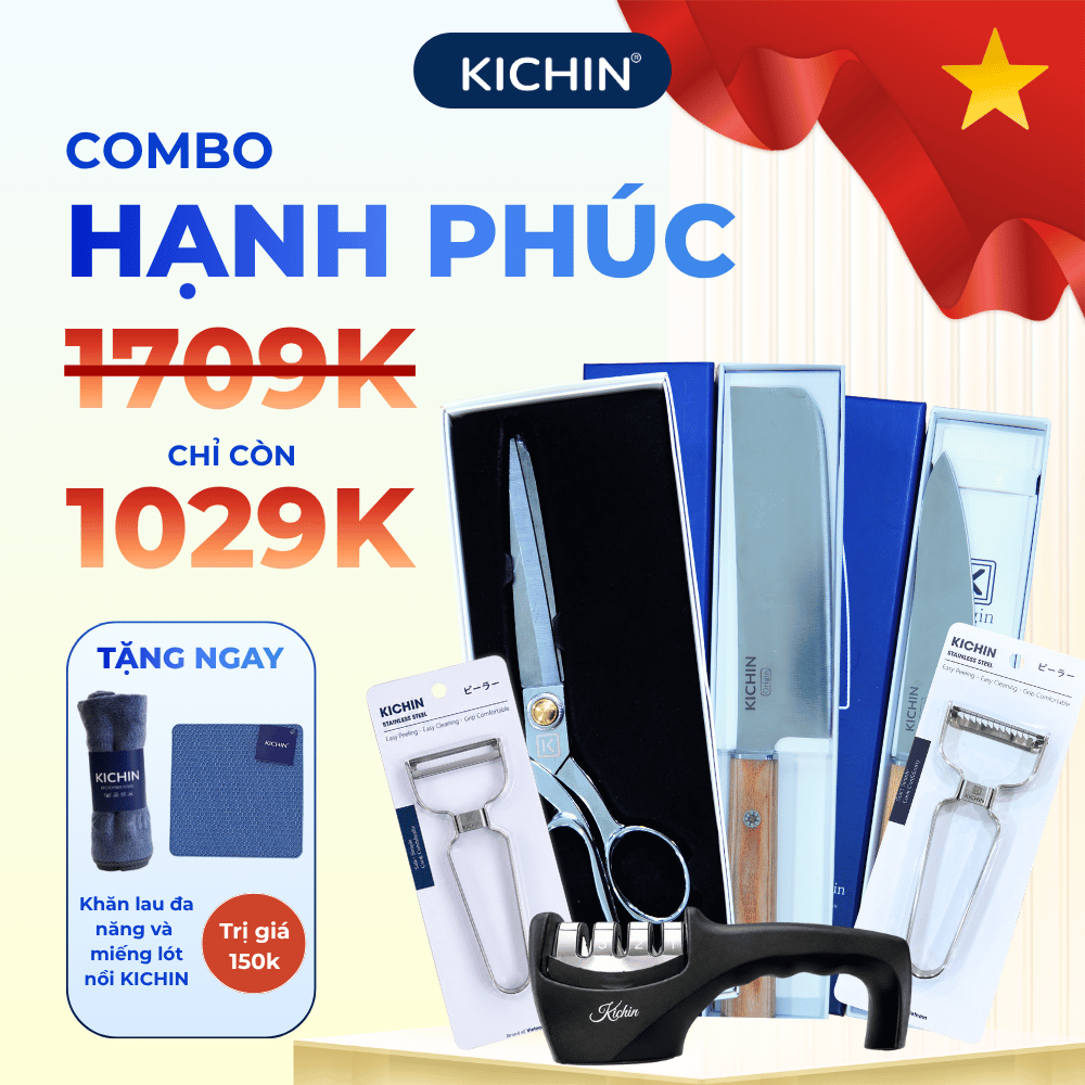 [COMBO HẠNH PHÚC] Bộ 2 dao KICHIN Origin + Kéo cắt đa năng KICHIN + 2 nạo vỏ và nạo sợi KICHIN + Mài dao KICHIN MK01
