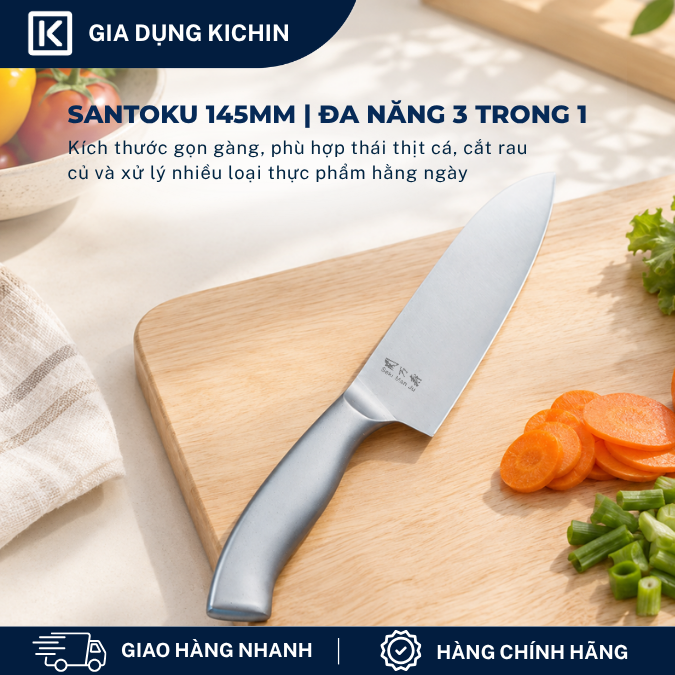 Dao thái đa năng Nhật cao cấp KAI Seki ManJu cán kim loại Small Santoku - 041BE0402 (145mm)