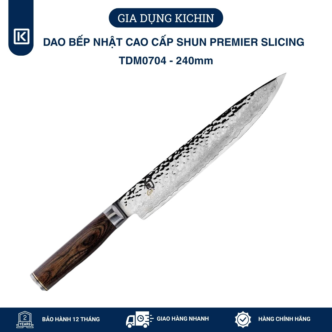 Dao bếp Nhật cao cấp Shun Premier Slicing - Dao thái lát thép Damascuss 69 lớp TDM0704 (240mm)