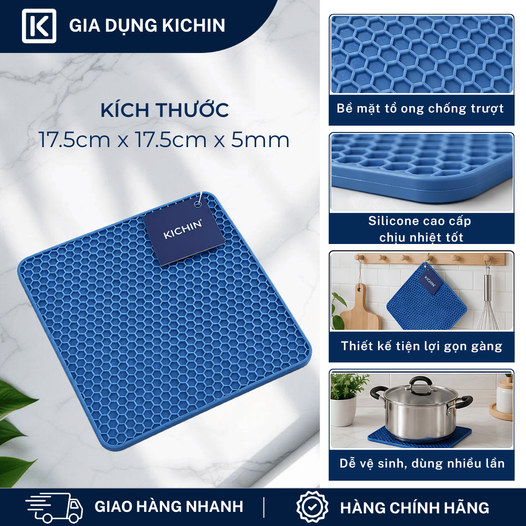 Miếng Lót Silicone chịu nhiệt cao cấp Thương Hiệu KICHIN - Bảo vệ, chống trầy bề mặt bếp, bàn, lót nồi