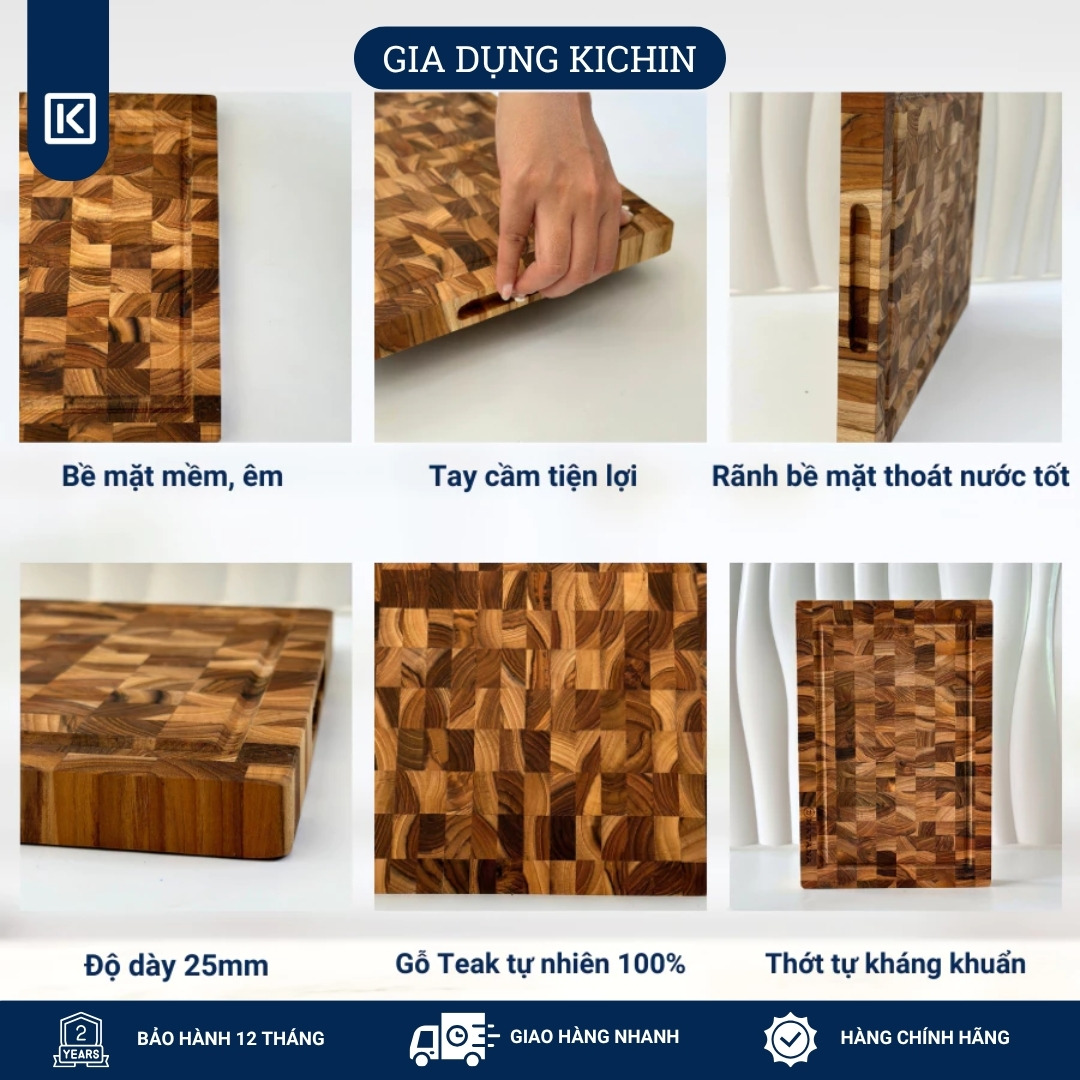 Thớt gỗ teak cao cấp KATANA loại dày 2.5cm size KT00 - thớt hình chữ nhật kích thước 25x200x300mm