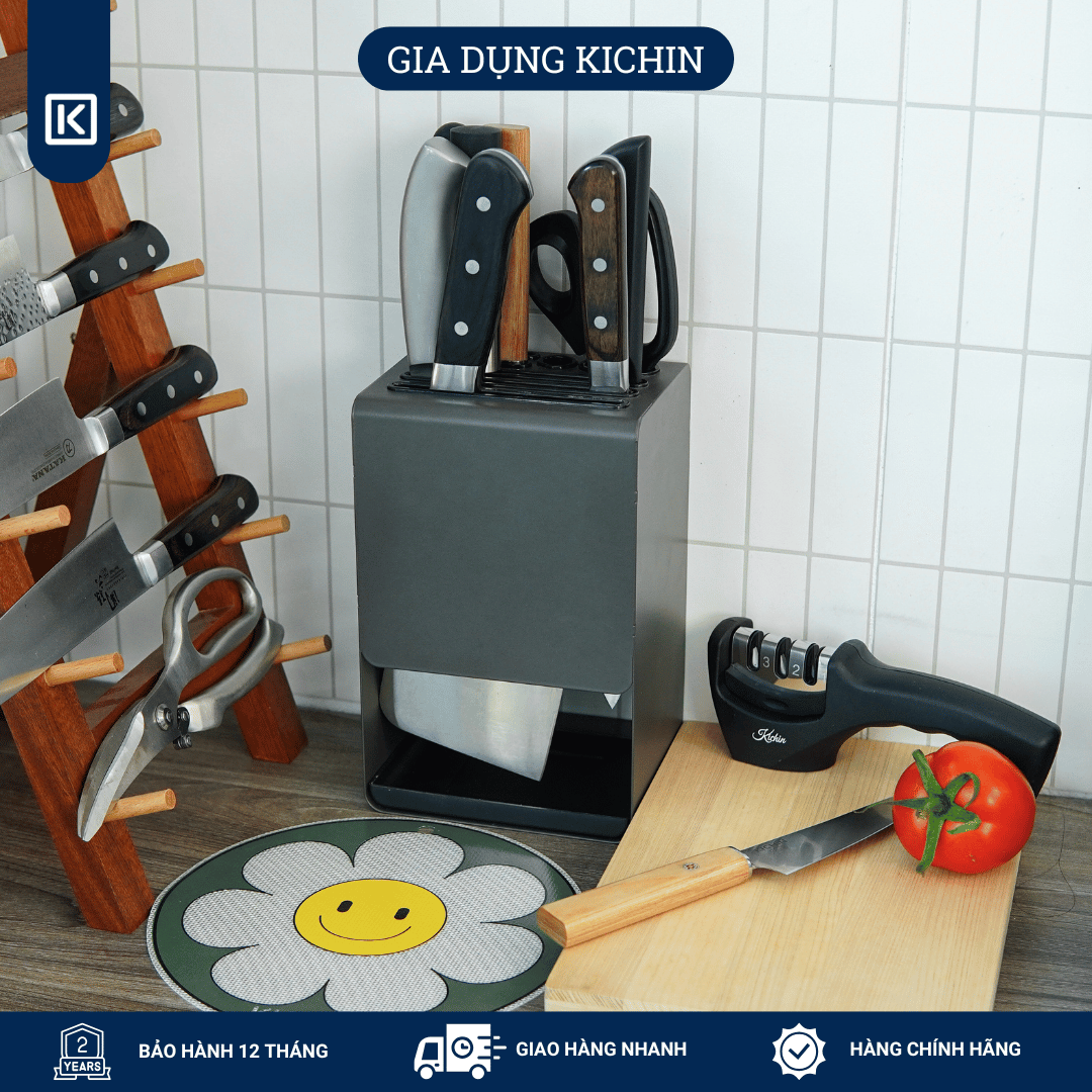 Hộp cắm dao để bàn 5 rãnh thép chống gỉ cao cấp KICHIN - HC01 (12x15x23cm)