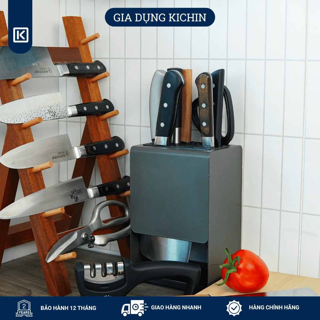 Hộp cắm dao để bàn 5 rãnh thép chống gỉ cao cấp KICHIN - HC01 (12x15x23cm)