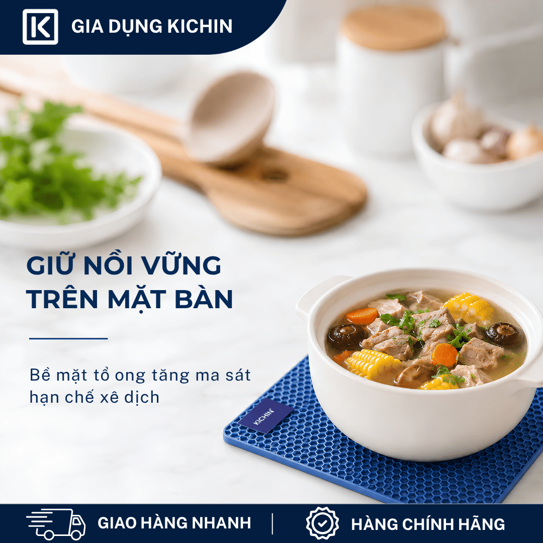 Miếng Lót Silicone chịu nhiệt cao cấp Thương Hiệu KICHIN - Bảo vệ, chống trầy bề mặt bếp, bàn, lót nồi