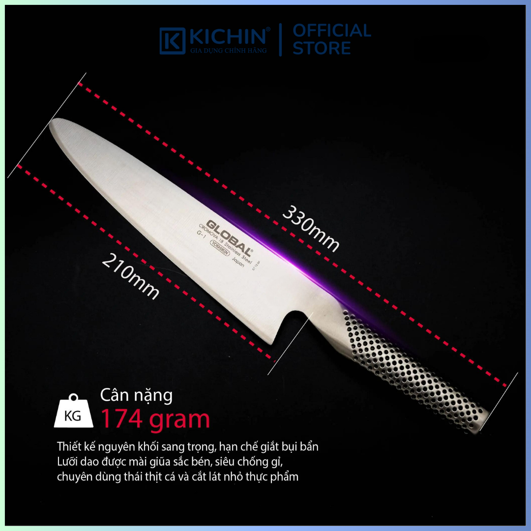 Dao bếp Nhật cao cấp Global G2 Chef - Dao thái thịt cá (200mm)