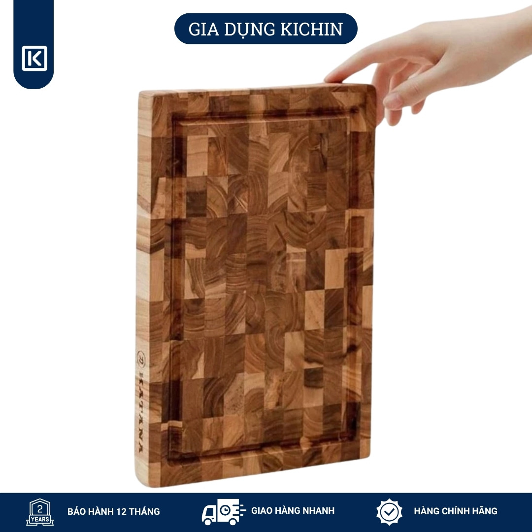 Thớt gỗ teak cao cấp KATANA cỡ vừa dày 2.5cm KT01 - thớt hình chữ nhật kích thước 25x250x350mm