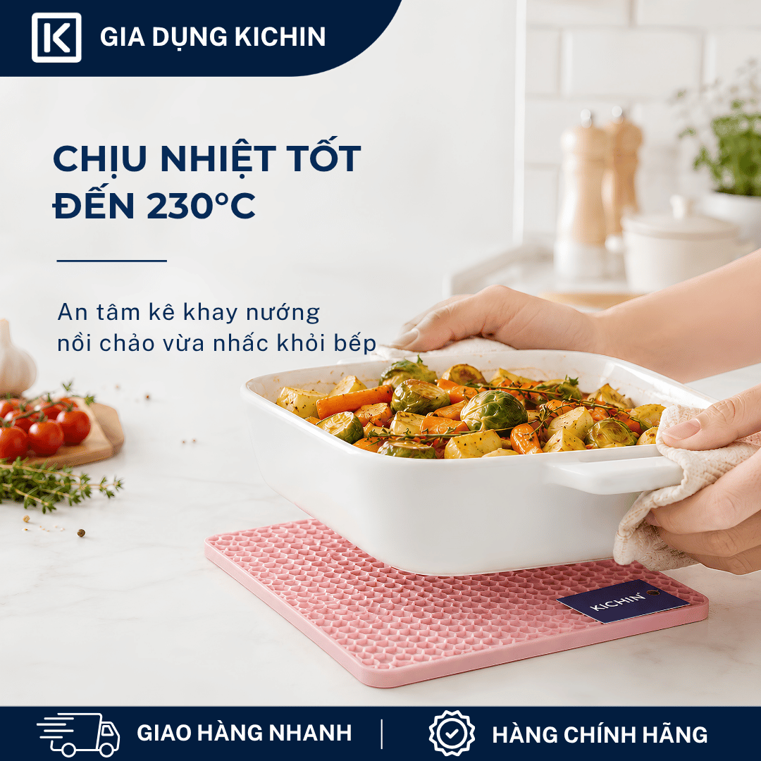 Miếng Lót Silicone chịu nhiệt cao cấp Thương Hiệu KICHIN - Bảo vệ, chống trầy bề mặt bếp, bàn, lót nồi