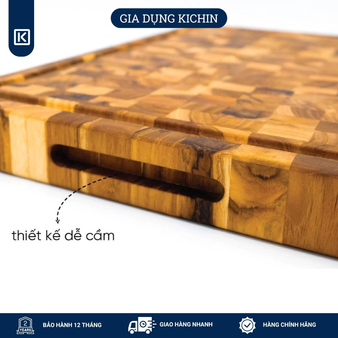 Thớt gỗ teak cao cấp KATANA cỡ vừa dày 3.8cm KT04 - thớt hình chữ nhật kích thước 38x250x350mm