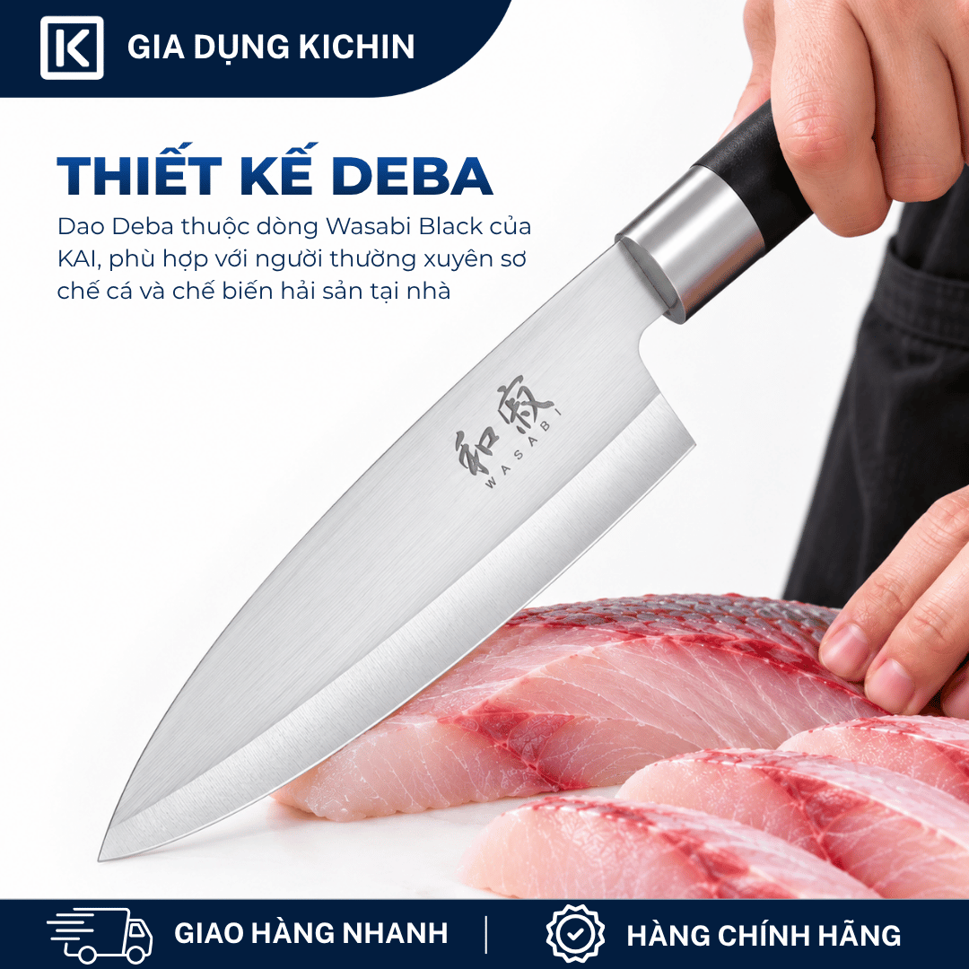 Dao Bếp lọc thịt cá Nhật Bản cao cấp KAI Wasabi Black Deba - 6715D (150mm)