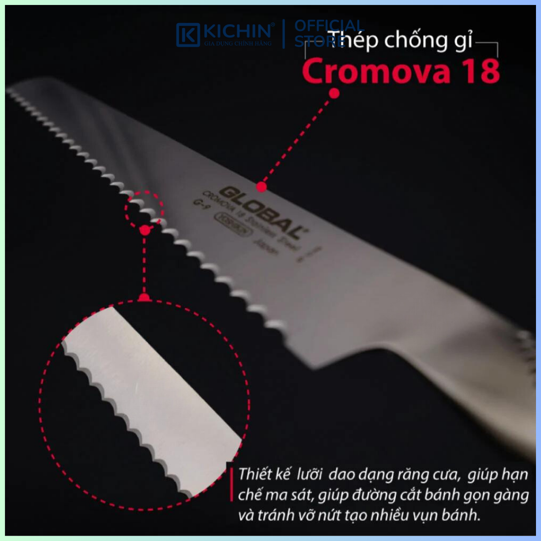 Dao bếp Nhật cao cấp Global G9 Bread - Dao cắt bánh mỳ (220mm)