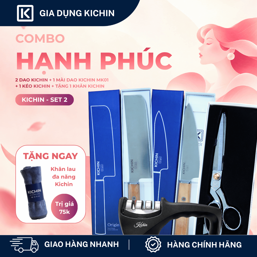 [COMBO HẠNH PHÚC] Bộ 2 dao KICHIN Origin + Kéo cắt đa năng KICHIN + Mài dao KICHIN MK01