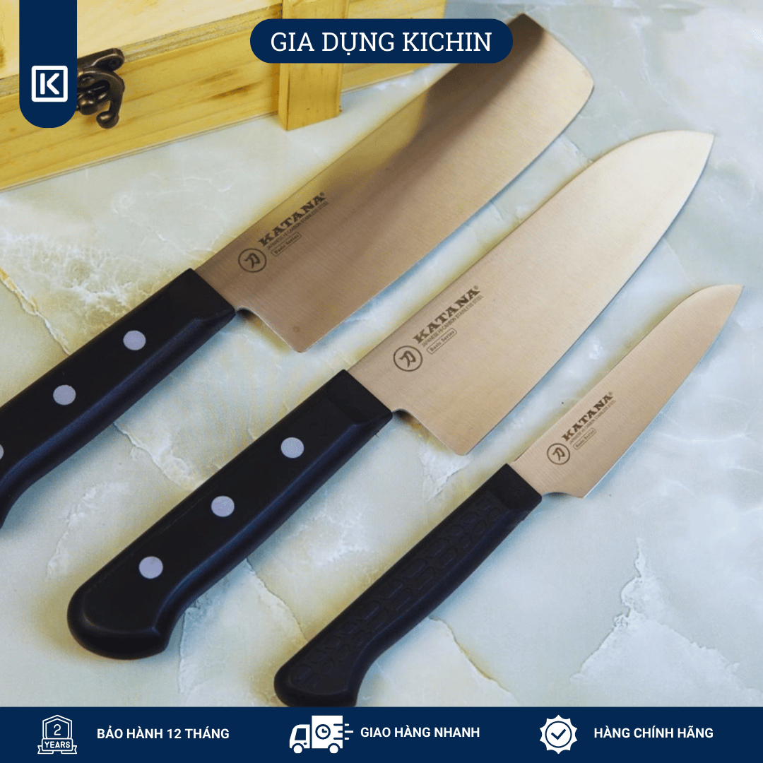 Bộ 3 chiếc dao làm bếp cao cấp KATANA Basic - Dao đa năng năng - Thái rau củ - Gọt hoa quả (3 chiếc)