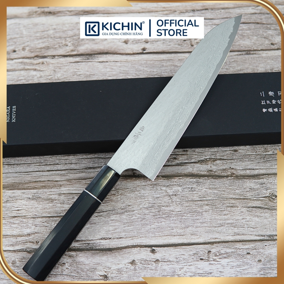 [LIMITED]Dao Đa Năng Gyuto Nigara 210mm Thép VG XEOS Cán Gỗ Mun