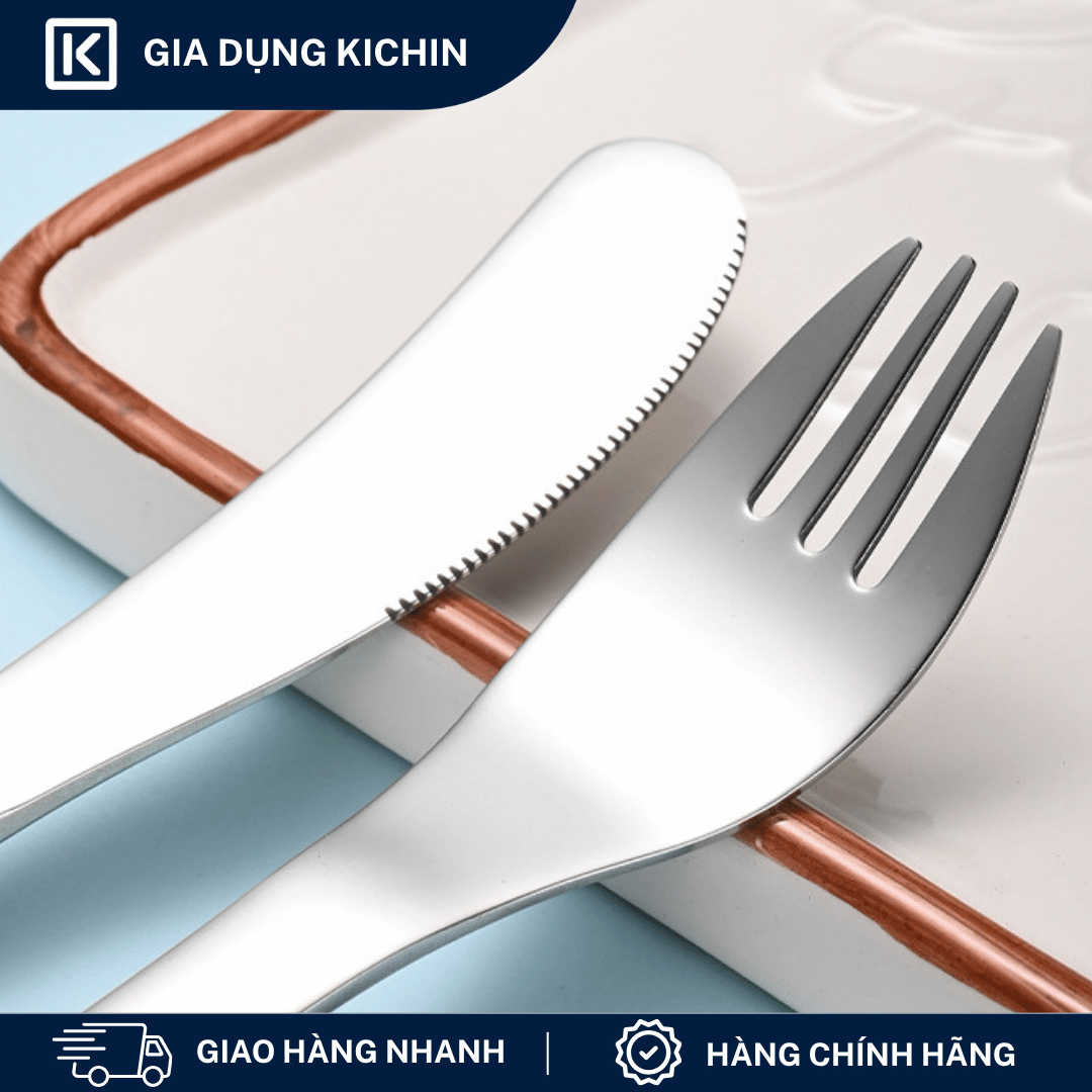 Set Thìa Dĩa Trẻ Em Inox 304 Cao Cấp KICHIN - Họa Tiết Động vật, An Toàn Cho Bé KSF-01