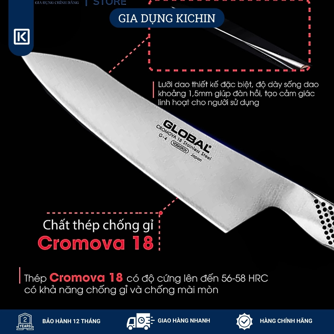 Dao bếp Nhật cao cấp Global G4 Oriental Chef - Dao thái lọc thịt cá (180mm)