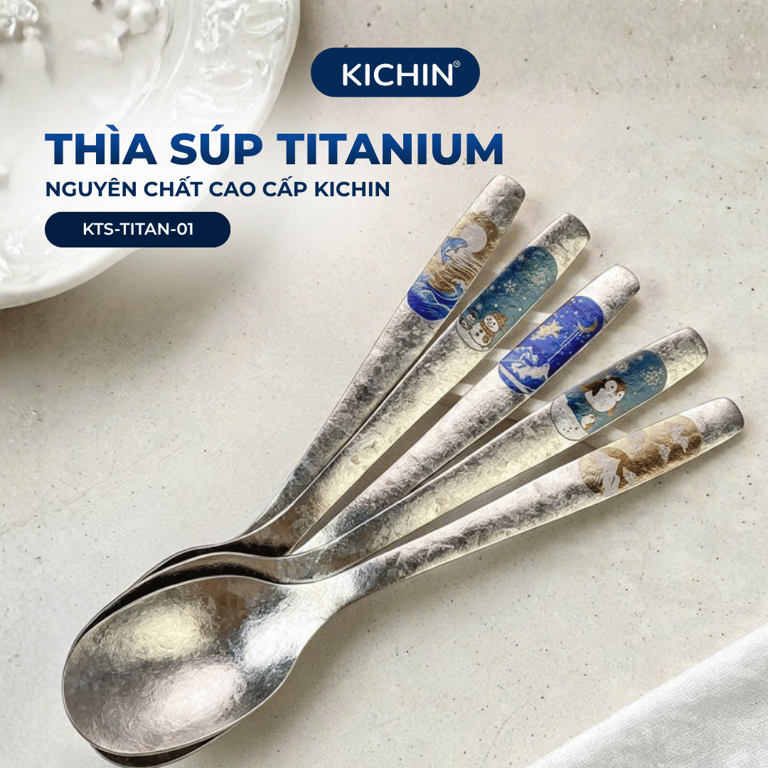 Thìa Titanium Nguyên Chất Cao Cấp KICHIN - Siêu Nhẹ, Hạn Chế Truyền Nhiệt, Bền, Chống Gỉ