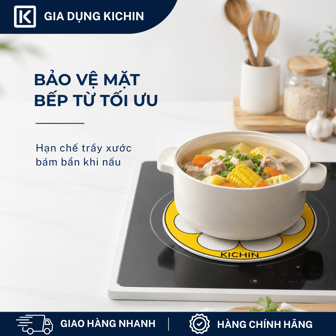 Miếng lót bếp từ Silicon vải sợi thủy tinh cao cấp dày 0.7mm cảm ứng từ, chịu nhiệt cao, chống trầy xước