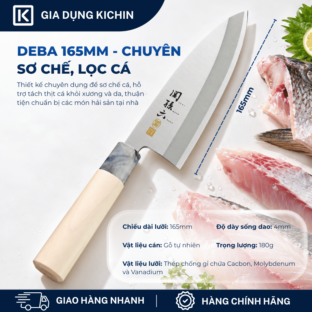 Dao bếp Nhật cao cấp KAI Ginju Deba - Dao thái lọc thịt cá AK5063 (165mm)