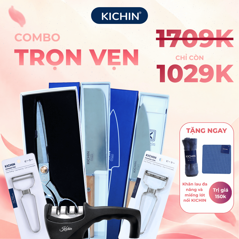 [COMBO TRỌN VẸN] Bộ 2 dao KICHIN Origin + Kéo cắt đa năng KICHIN + 2 nạo vỏ và nạo sợi KICHIN + Mài dao KICHIN MK01