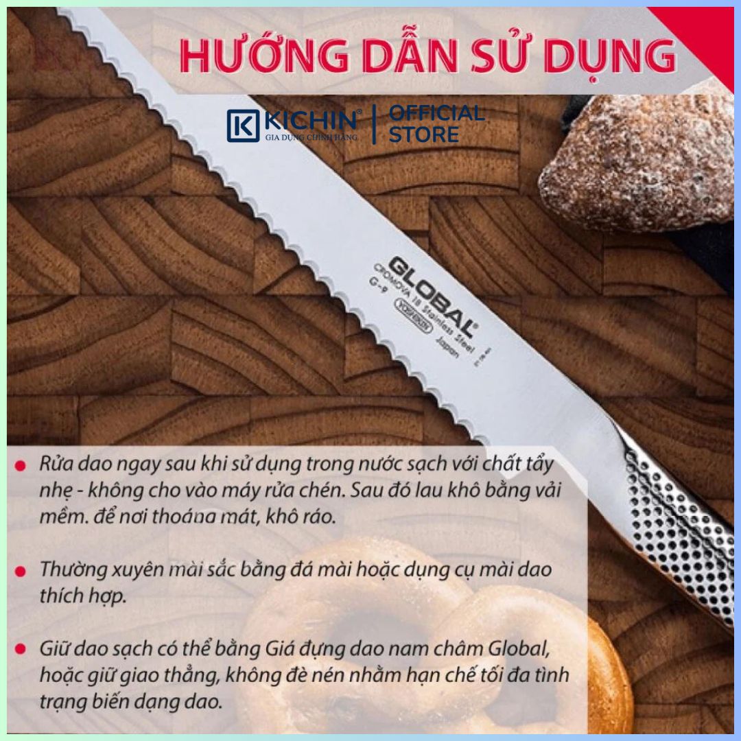 Dao bếp Nhật cao cấp Global G9 Bread - Dao cắt bánh mỳ (220mm)