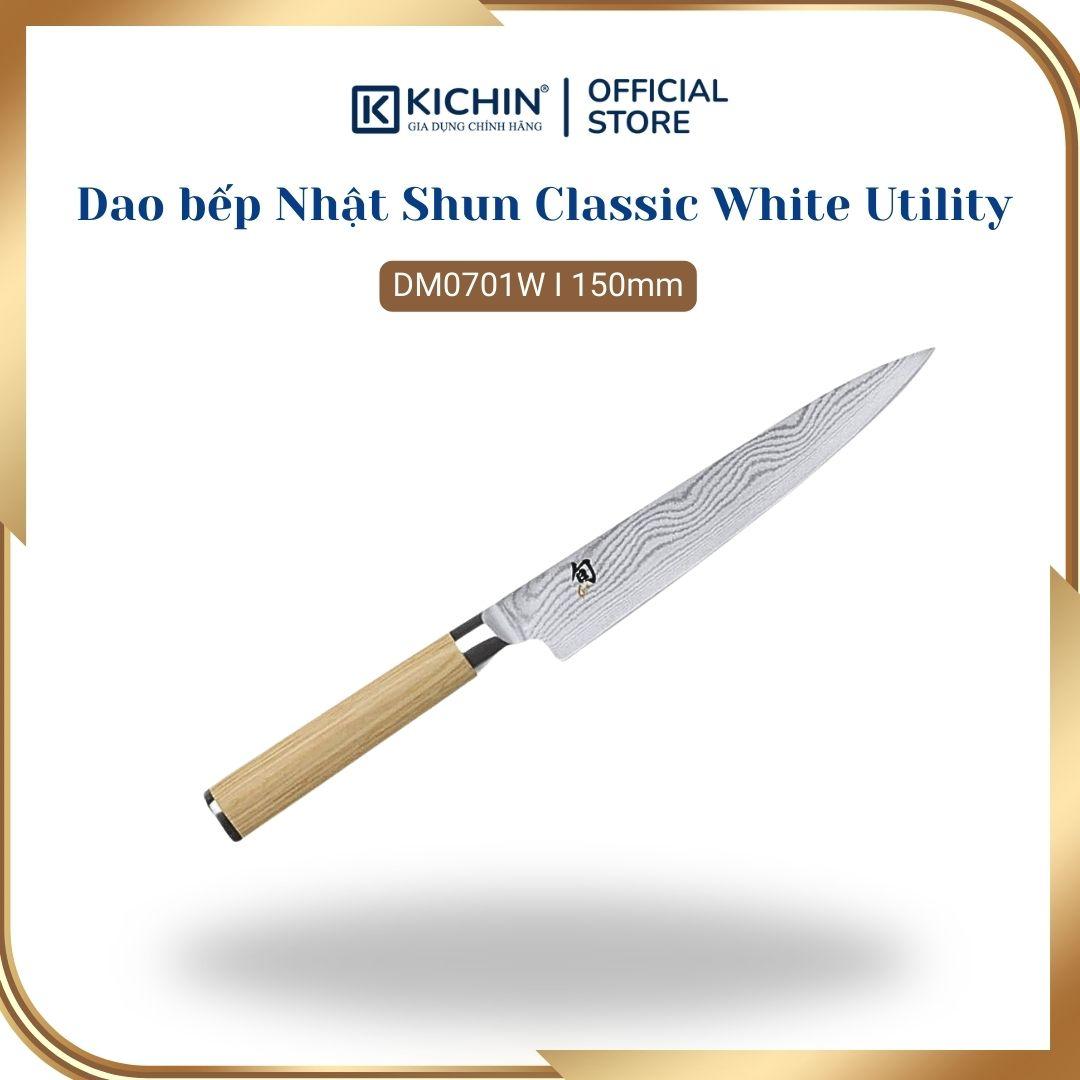 Dao thái đa dụng cao cấp KAI Nhật Bản - Shun Classic White Utility thép VG-Max Damascus 69 lớp DM0701W (150mm)