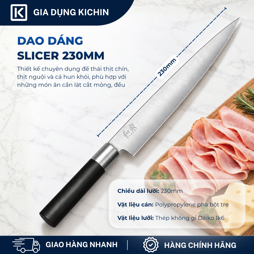 Dao thái thịt lát mỏng Nhật Bản cao cấp KAI Wasabi Black Slicer - 6723L (230mm)