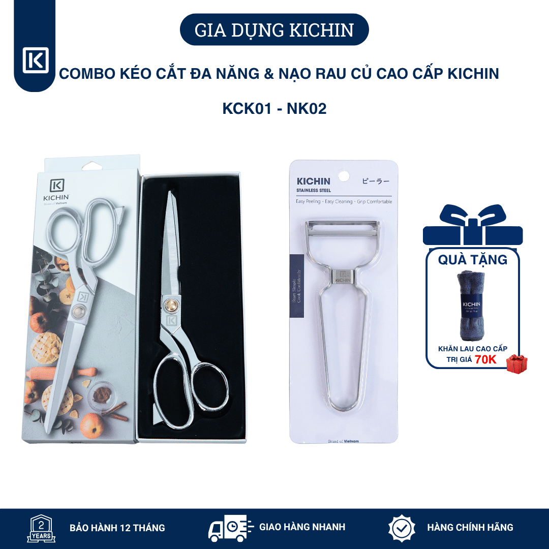 Combo kéo cắt đa năng + nạo rau củ cao cấp thương hiệu Kichin