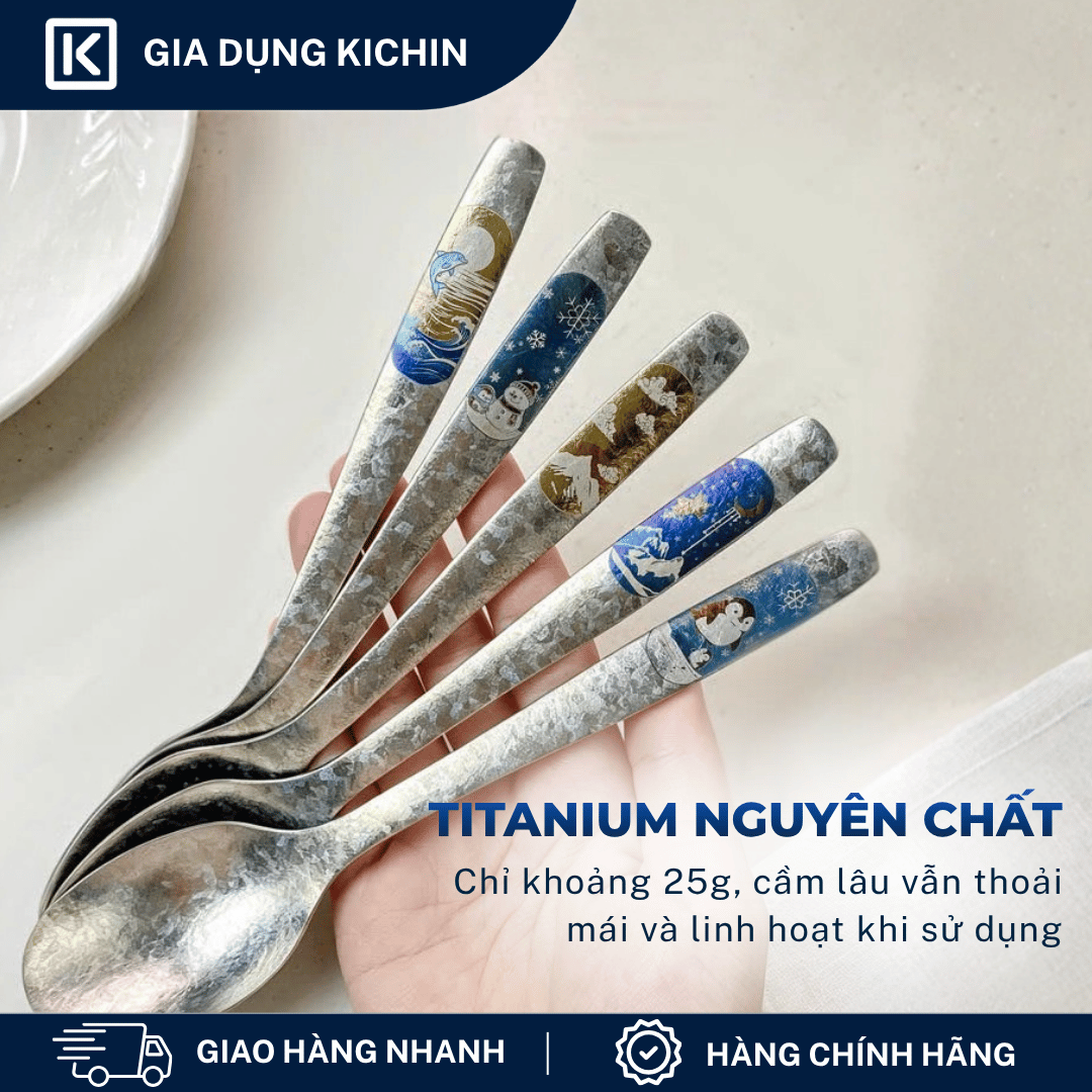 Thìa Titanium Nguyên Chất Cao Cấp KICHIN - Siêu Nhẹ, Hạn Chế Truyền Nhiệt, Bền, Chống Gỉ