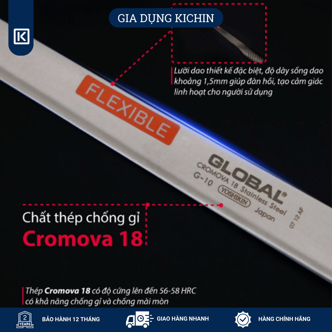 Dao bếp Nhật cao cấp Global G10 Salmon Knife - Dao phi lê cá hồi (310mm)